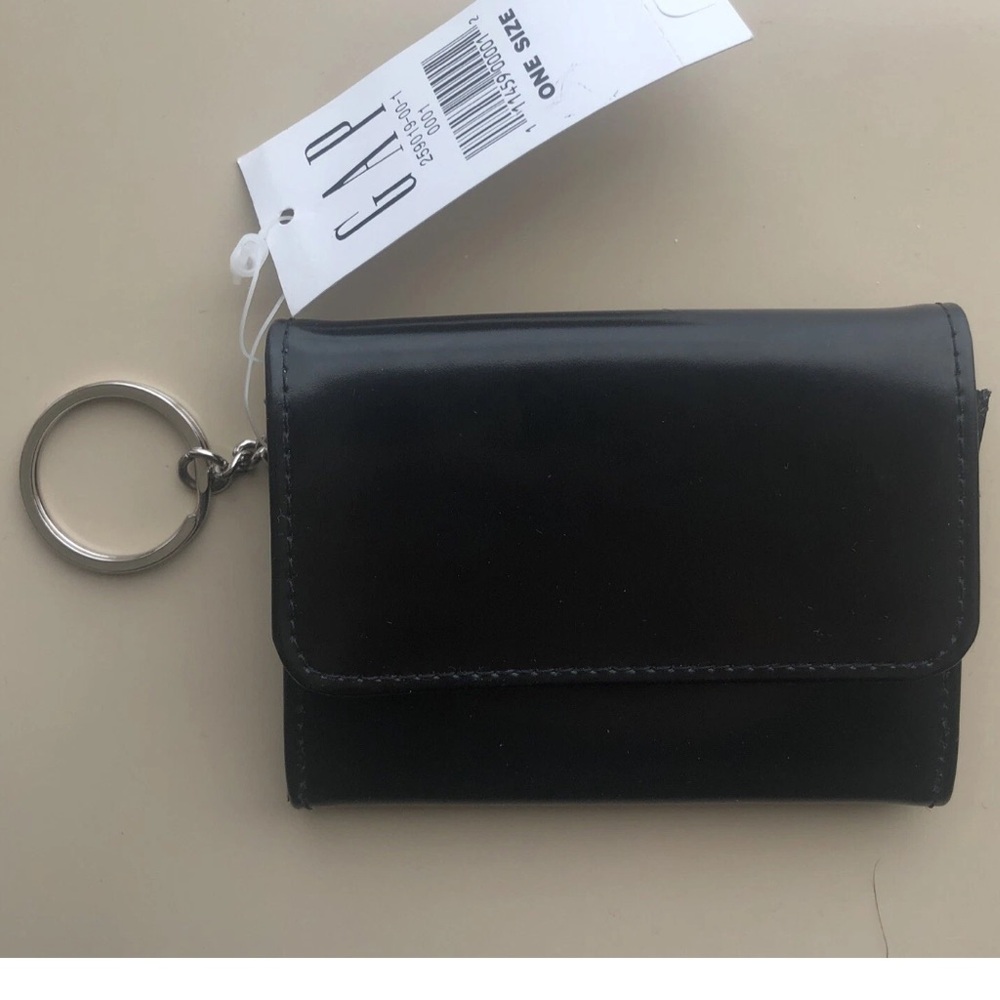 GAP Leather Coin Case ID Credit Card Holder Zipper Wallet Keychain Purse vintage